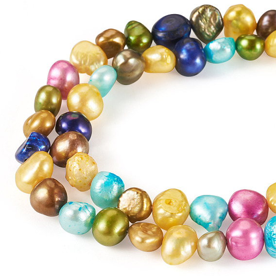 1 нити окрашенных натуральных бусин из пресноводного жемчуга, двух сторон полированной