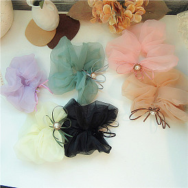 Pearl Hair Tie with Netting Butterfly Bow - Sweet and Elegant.