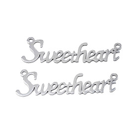 304 Stainless Steel Connector Charms, Word Sweet Heart