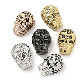 Brass Micro Pave Clear/Black Cubic Zirconia Beads, Skull