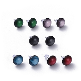 Resin Cabochons Stud Earrings, with, 304 Stainless Steel Stud Findings and Plastic Ear Nuts, Dome/Half Round