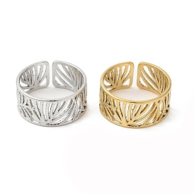 304 Stainless Steel Open Cuff Rings, Hollow Leaf