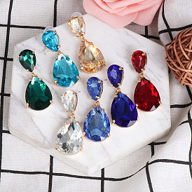 Crystal Glass Inlaid Diamond Long Drop Earrings - Elegant, Versatile, Party Jewelry.