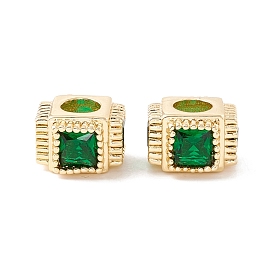 Rack Plating Brass Micro Pave Cubic Zirconia European Beads, Large Hole Beads, Long-Lasting Plated, Cadmium Free & Lead Free, Cube