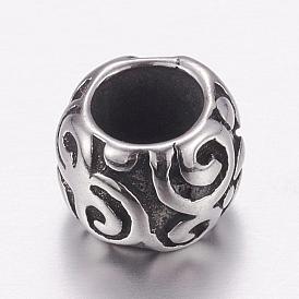 304 Stainless Steel European Beads, Large Hole Beads, Rondelle