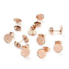 304 Фурнитура для сережек-гвоздиков из нержавеющей стали с ионным покрытием (IP), с уха орехов, текстурированный плоский круглый