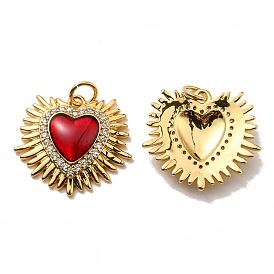 Rack Plating Brass Grade AAA Cubic Zirconia Pendants, with Enamel, Lead Free & Cadmium Free, Long-Lasting Plated, Heart