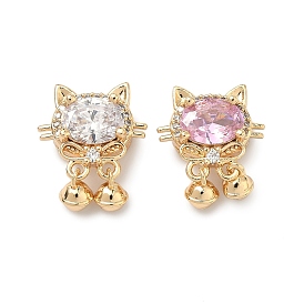 Латунные звенья в виде кошки с бантиком, инкрустированные кубическим цирконием., реальный 18 k позолоченный