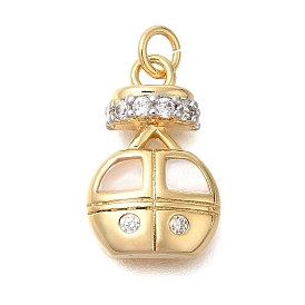 Brass Micro Pave Cubic Zirconia Pendants, with Shell, Cable Car, Airplane Charms