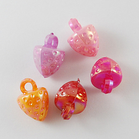 Opaque Acrylic Pendants, AB Color, Strawberry, Mixed Color, 17x13x12mm, Hole: 3mm
