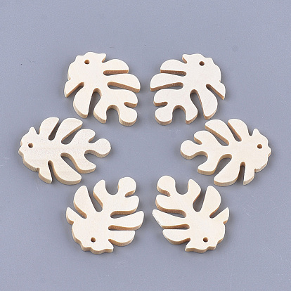Wood Pendants, Tropical Leaf Charms, Undyed, Monstera Leaf
