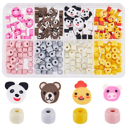 Kit de recherche de fabrication de bijoux en perles de bricolage, y compris argile polymère et perles acryliques opaques, ours & panda & poulet & cochon & colonne