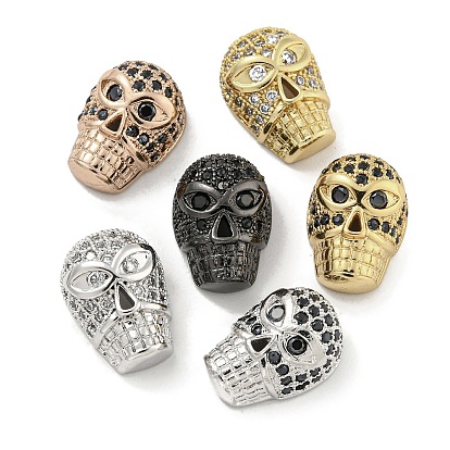 Латунные микропаве прозрачные/черные бусины из кубического циркония, без кадмия, без никеля и без свинца, череп