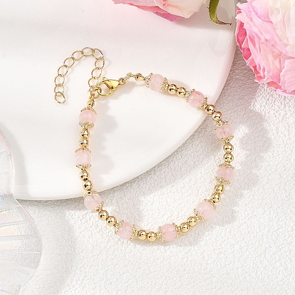 Браслеты из круглых бусин из натуральных драгоценных камней для женщин, с латунью и 304 нержавеющей сталью