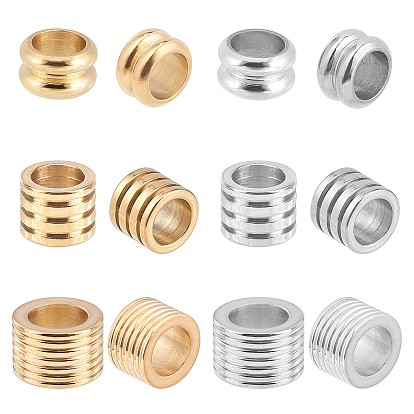 304 Stainless Steel Beads, Large Hole Beads, Grooved, Column