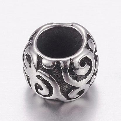 304 Stainless Steel European Beads, Large Hole Beads, Rondelle