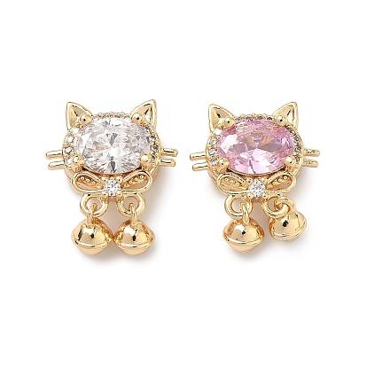 Латунные звенья в виде кошки с бантиком, инкрустированные кубическим цирконием., реальный 18 k позолоченный