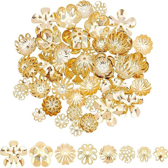 80 шт. 8 стиль 304 колпачки для бусин из нержавеющей стали, мульти-лепесток, смешанный цветок