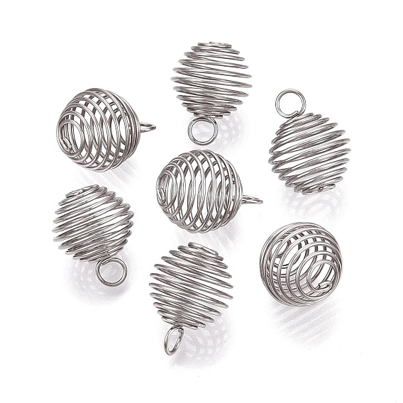 304 Stainless Steel Lantern Pendant, Spiral Bead Cage Pendants