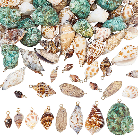 96Pcs 8 Styles Shell Pendants, with Copper Wire
