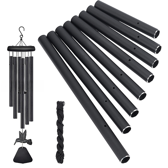 Grands pendentifs en tube rond d'aluminium, fournitures pour la fabrication de carillons éoliens, avec 1 fil de nylon