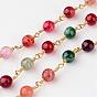 Handmade Natural Agate Beaded Chains, with Spool, Unwelded, with Spool, Brass Findings, Golden, 16x6mm, about 32.8 Feet(10m)/roll