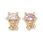 Латунные звенья в виде кошки с бантиком, инкрустированные кубическим цирконием., реальный 18 k позолоченный