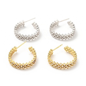 Cubic Zirconia C-Shaped Stud Earrings, Brass Half Hoop Earrings for Women, Cadmium Free & Lead Free