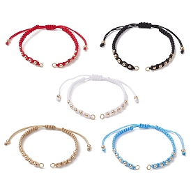 Изготовление браслета из плетеных бусин из полиэстера, с открытыми пружинными кольцами из нержавеющей стали 304