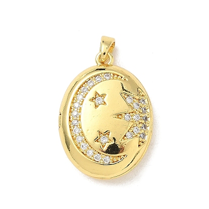 Латунные подвески с микропаве из прозрачного кубического циркония, овал с лунным шармом