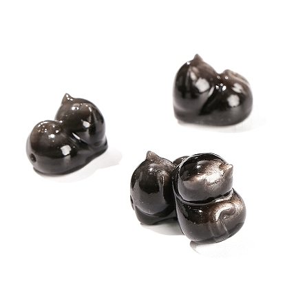 Natural Silver Obsidian Beads, Cat Shape