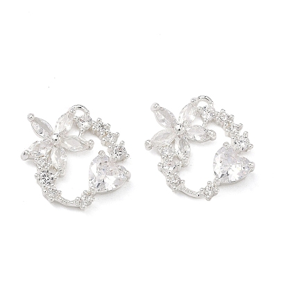 Латунные микропаве прозрачные подвески с фианитом, цветок с подвесками в виде сердечек