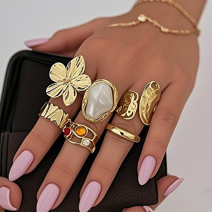 Комплект колец из сплава стекла и искусственного жемчуга для женщин, включают манжеты и кольца для пальцев, разнообразные