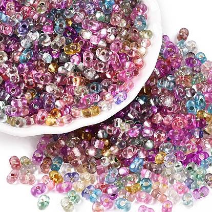 Baking Paint Transparent Glass Seed Beads, Silver Lined, Peanut