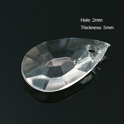 Transparent Acrylic Pendants, Faceted, Drop, 20x12x5mm, Hole: 2mm