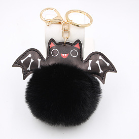 Porte-clés en cuir de chauve-souris d'Halloween, accessoires de sac, cadeau en peluche – Décoration moelleuse créative.