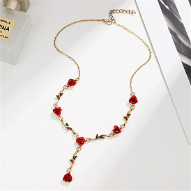 Colliers de perles chapelet en strass, Collier en alliage de chaînes à maillons roses pour la saint-valentin