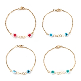 Synthetic Shell Evil Eye Beaded Link Bracelet with Enamel, Gold Plated 304 Stainless Steel Jewelry for Women Ion Plating(IP)
