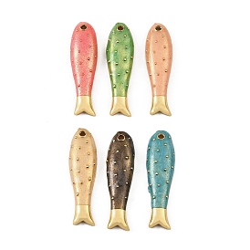 Brass Enamel Pendants, Fish Charms, Rack Plating, Long-Lasting Plated, Cadmium Free & Lead Free, Real 18K Gold Plated