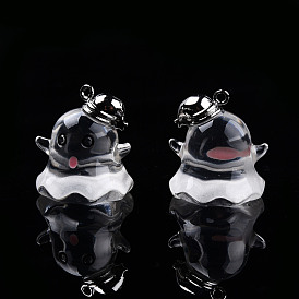 Halloween Transparent Resin Enamel Pendants, with Platinum Plated Brass Loops, Ghost Charm