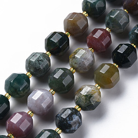 Naturelles agate indienne brins de perles, facette, avec des perles de rocaille, perles de prisme à double pointe, Toupie