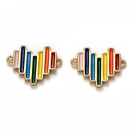 Brass Enamel Links Connectors, Long-Lasting Plated, Real 18K Gold Plated, Heart