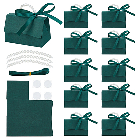 Складные бумажные свадебные конфетницы с пластиковой ручкой, украшенной круглыми бусинами с имитацией жемчуга, и лентой, форма сумочки