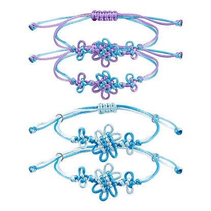 4Pcs 2 Colors Adjustable Cloth Cord Braided Bracelets for Women, Chinese Knot