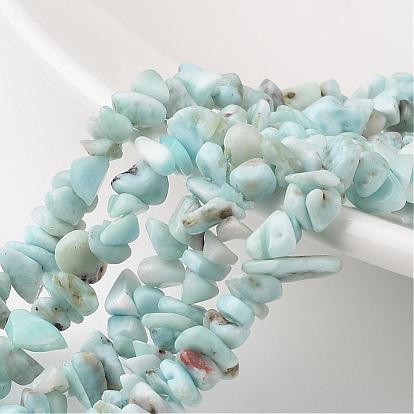 Chip Natural Larimar Bead Strands, Grade A+, 10~13x5~7x2~3mm, Hole: 1mm, about 15.7 inch