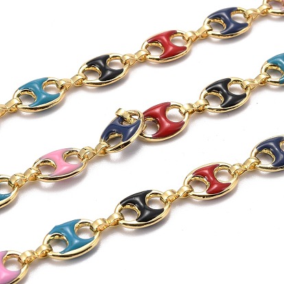 Golden Plated Alloy Enameled Coffee Bean Links Chains, Long-Lasting Plated, Cadmium Free & Lead Free, Unwelded