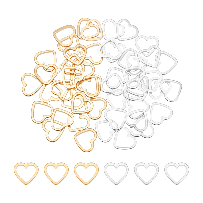 50шт. 2 цветные латунные соединительные кольца, сердце, без кадмия и без свинца