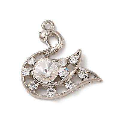 Alloy Pendants, with Glass Rhinestone, Swan