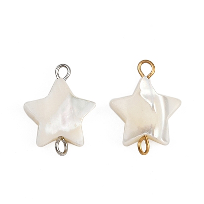 Подвески-звездочки из натуральных ракушек, с 304 двойными петлями из нержавеющей стали, цвет морской раковины, ионное покрытие (ip)