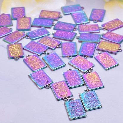 Rainbow Color Alloy Pendants, Rectangle with Tarot Pattern